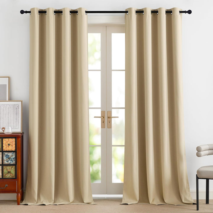 PONY DANCE 100% Blickdichte Gardinen mit Ösen Vorhang Wohnzimmer 2er Set H 245 x B 140 cm Biscotti B