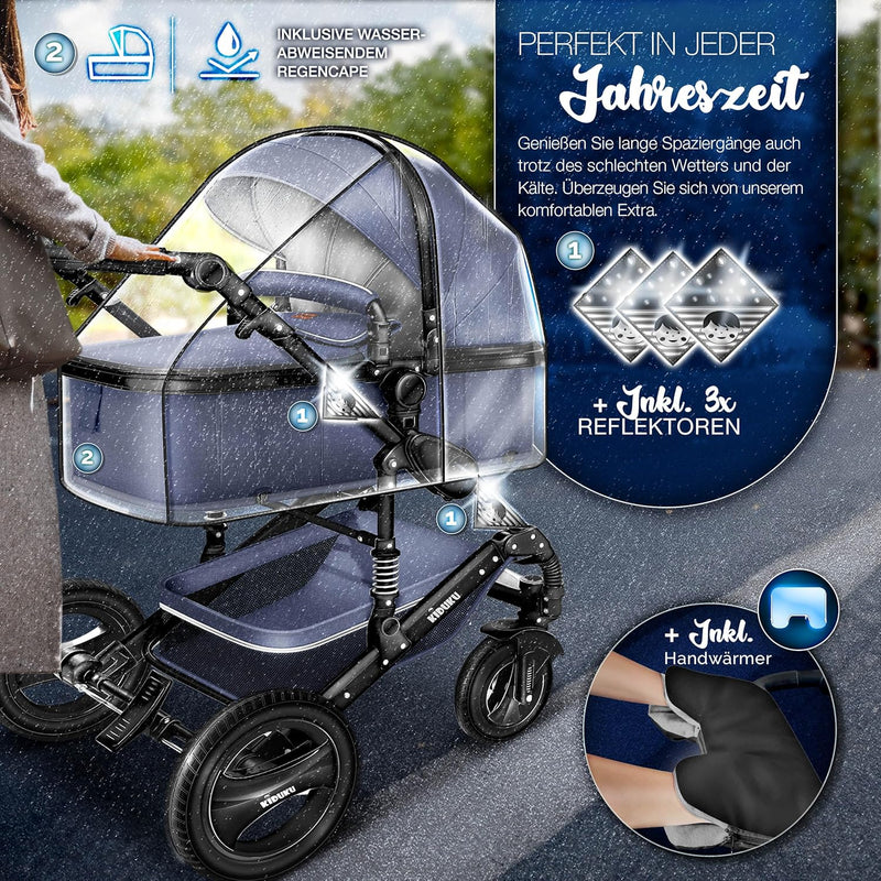 KIDUKU® 3 in 1 Kinderwagen XXL Komplettset | Kombikinderwagen Set inkl. Babywanne Buggy Sportsitz &