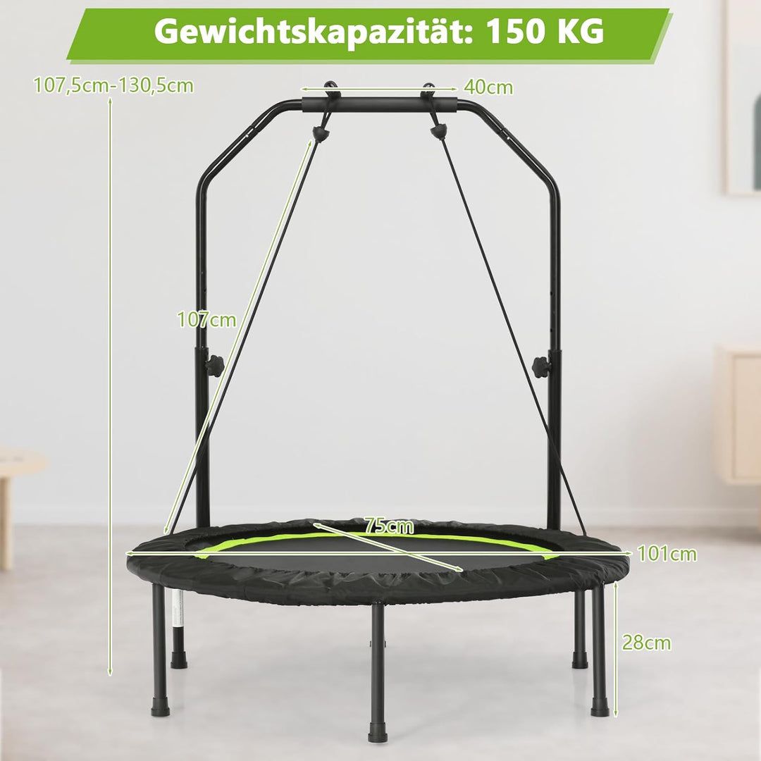 GOPLUS Fitnesstrampolin Indoor, φ101cm Mini Trampolin mit verstellbarem Griff, Bodentrampolin klappb