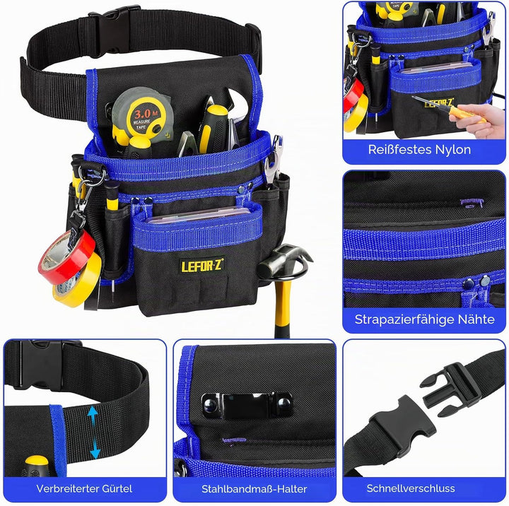 Werkzeuggürtel,Magnetische Werkzeugtasche mit 14 Taschen,Werkzeuggürtel Herren,Abnehmbare und Verste