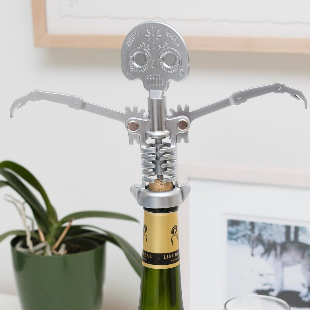 Kikkerland Zinc Alloy Steel Day of The Dead Corkscrew, Grey Tag der Toten, Tag der Toten