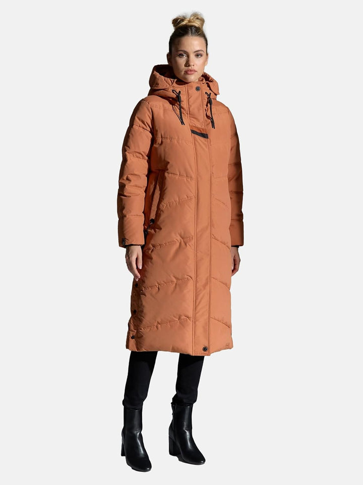 Navahoo Damen Wintermantel Warmer Steppmantel lang mit Kapuze Kuschelmausi S-XXL M Rusty Cinnamon, M