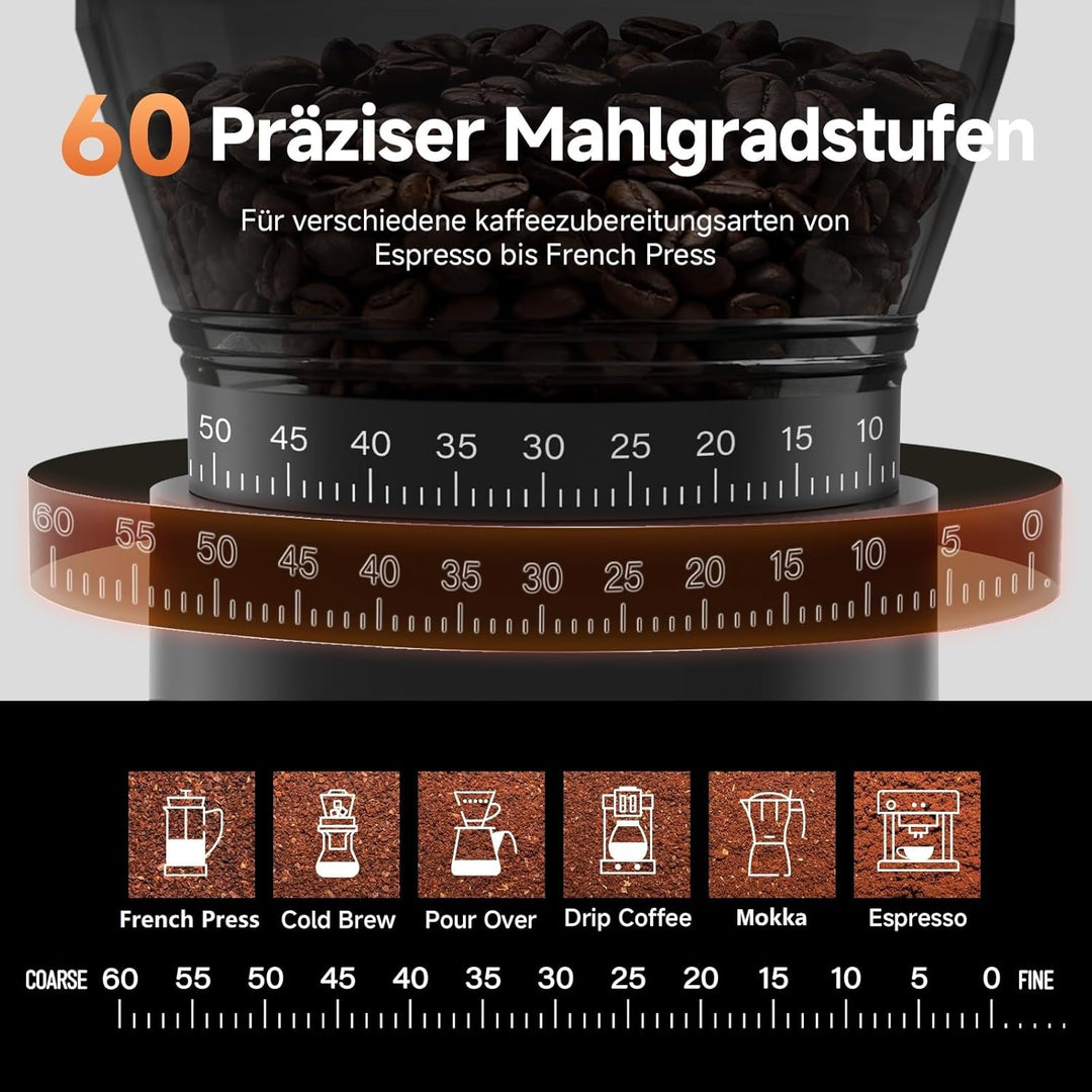 AAOBOSI Kaffeemühle Elektrisch, Kaffeemühle Siebträger mit 60 Mahlgrad Einstellbar, Kaffeemühle Kege