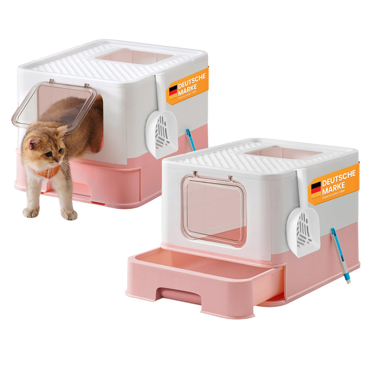 Feandrea Katzenklo 2er Set, Katzentoilette, mit Deckel, ausziehbares Tablett, Schaufel, Bürste, für