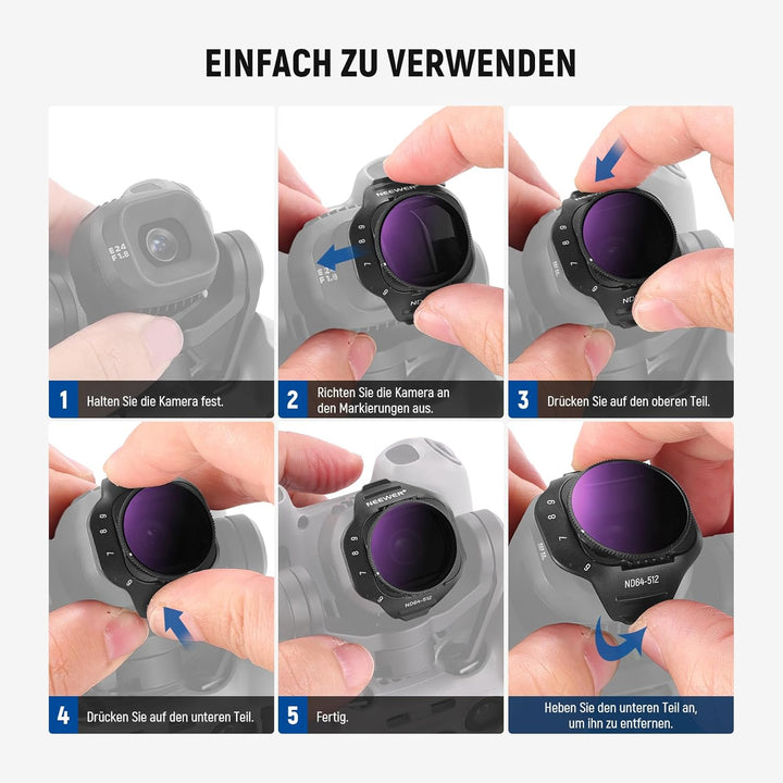 NEEWER Variabler ND Filter Set Kompatibel mit DJI Mini 5 Pro Drone Kamera (ND2-32 + ND64-512), 2er P