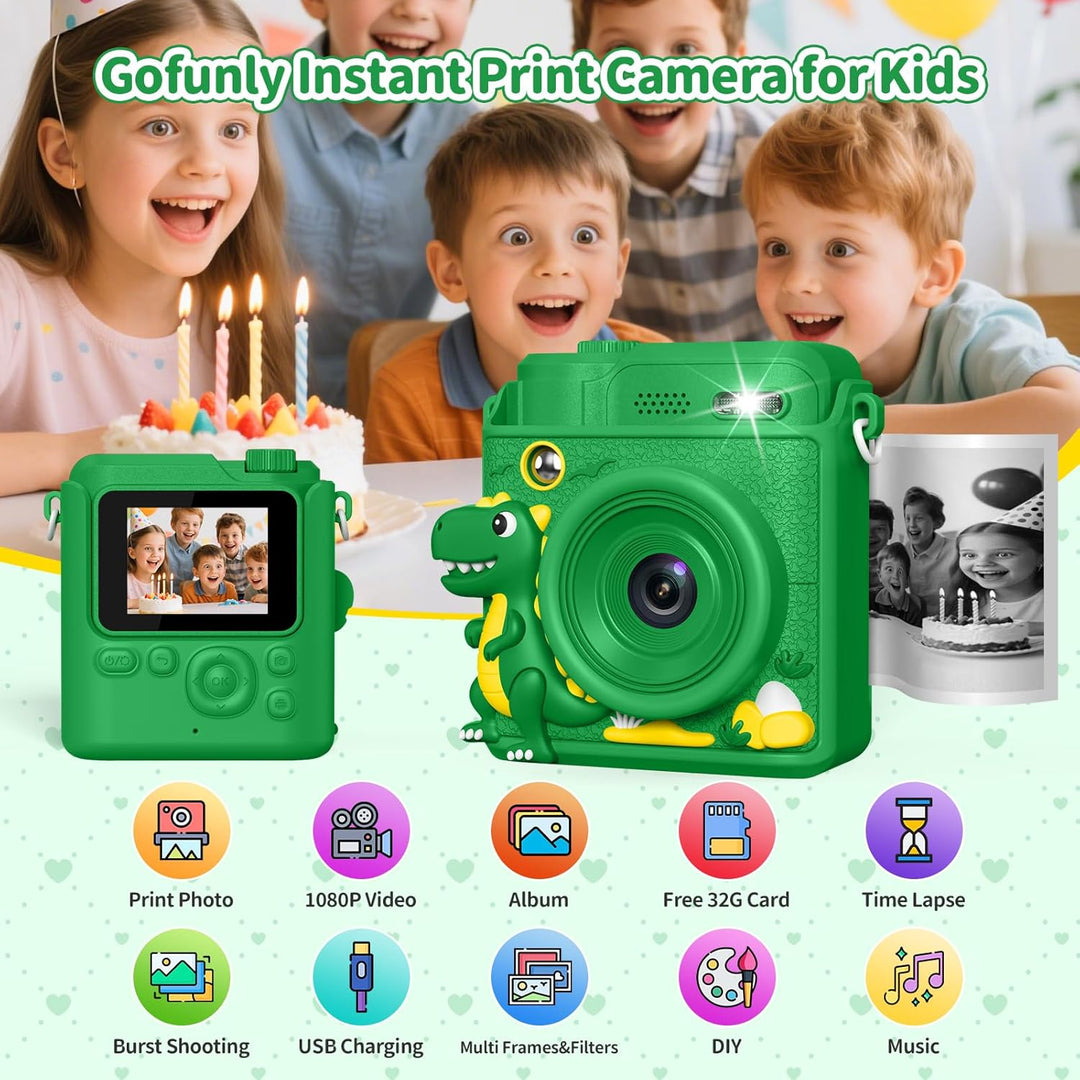 Gofunly Sofortbildkamera Kinder, 1080P HD Kinderkamera Sofortbildkamera mit 32GB Karte & DruckerPapi