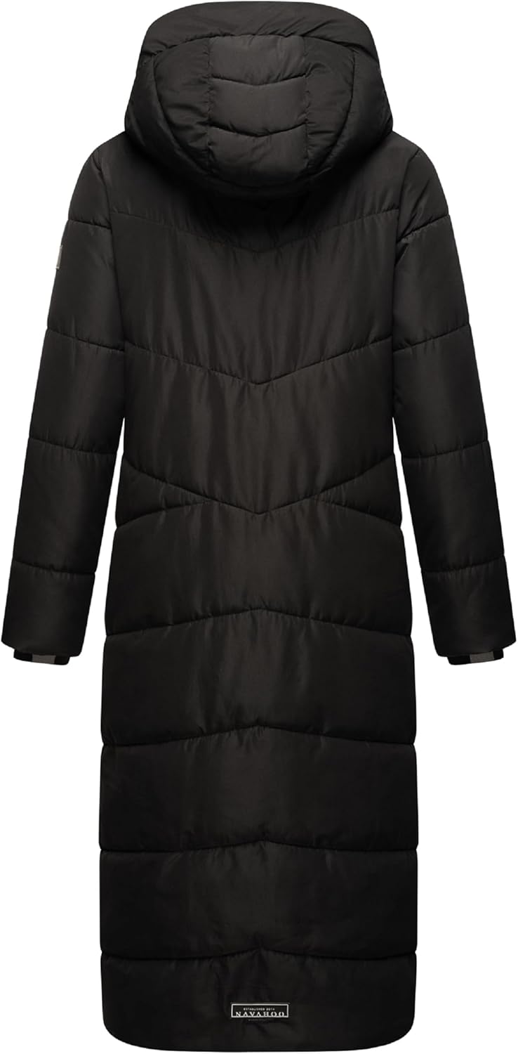 Navahoo Damen Wintermantel Steppmantel extralang mit Abnehmbarer Kapuze Hingucker XIV XS-XXL XS Schw