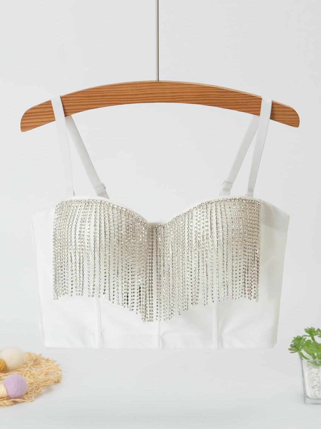 Naimo Damen Sexy Strass Quaste Bustier Push Up Crop Top Korsett BH Glitzer Diamant Tank Top Weste Pa