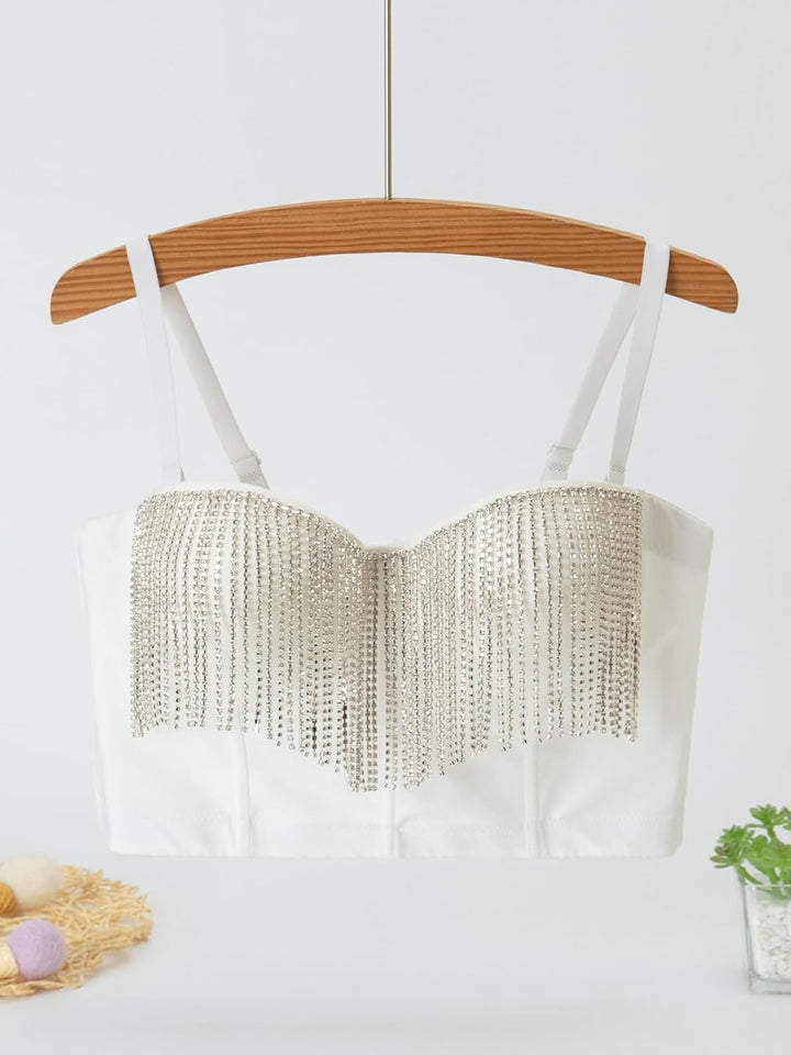 Naimo Damen Sexy Strass Quaste Bustier Push Up Crop Top Korsett BH Glitzer Diamant Tank Top Weste Pa