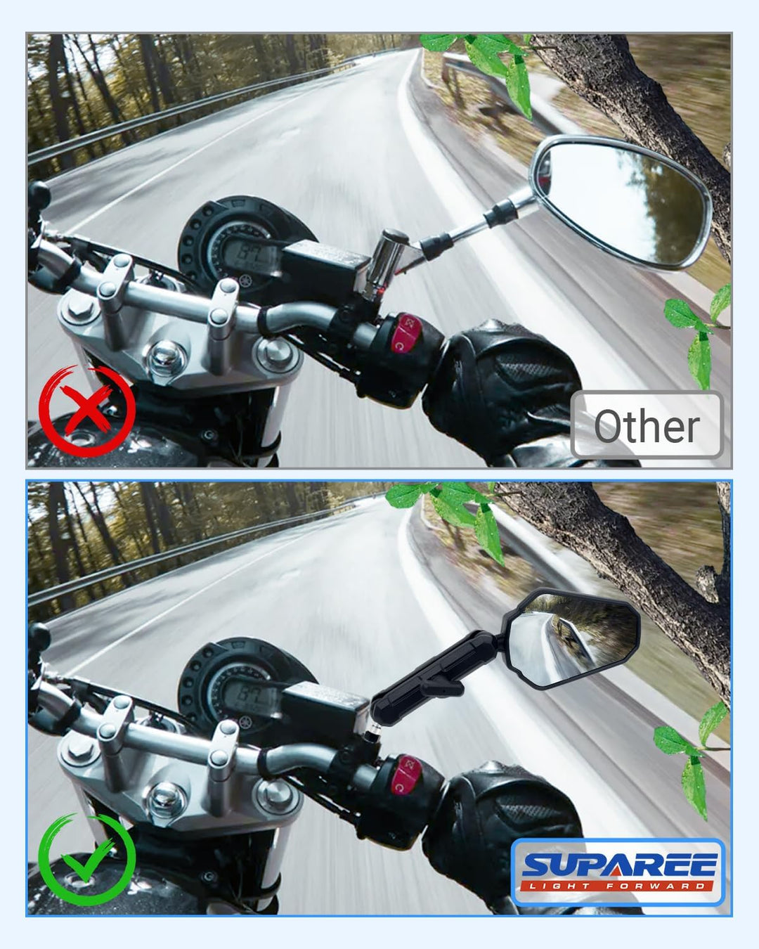 SUPAREE Universal Motorrad Rückspiegel Motorrad Spiegel Klappbar Offroad motorrad Spiegel e-Geprüft