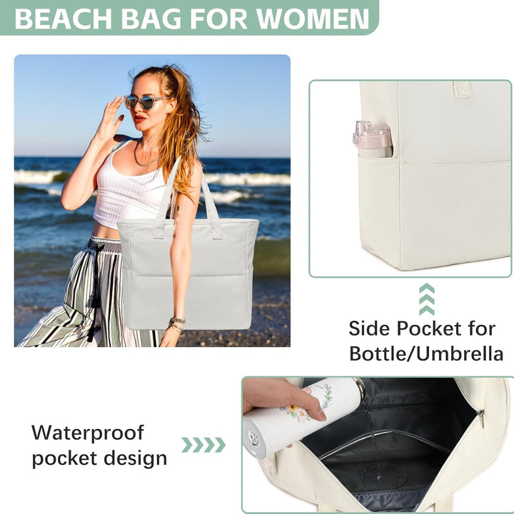 LEDAOU Grosse Strandtasche mit reissverschluss Damen Wasserdicht Umhängetasche Tragetasche shopper s