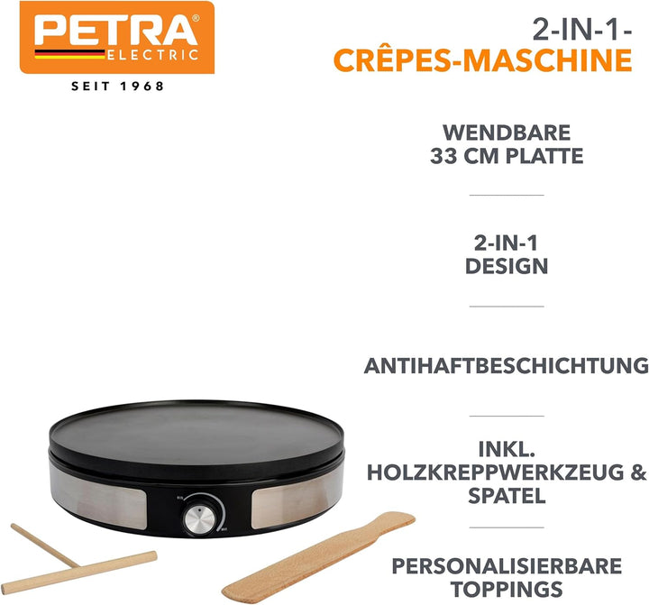 Petra 2-in-1-Crêpes-Maschine – Pfannkuchenmaschine, 1 grossen Crêpe oder 7 Mini-Pfannkuchen herstell