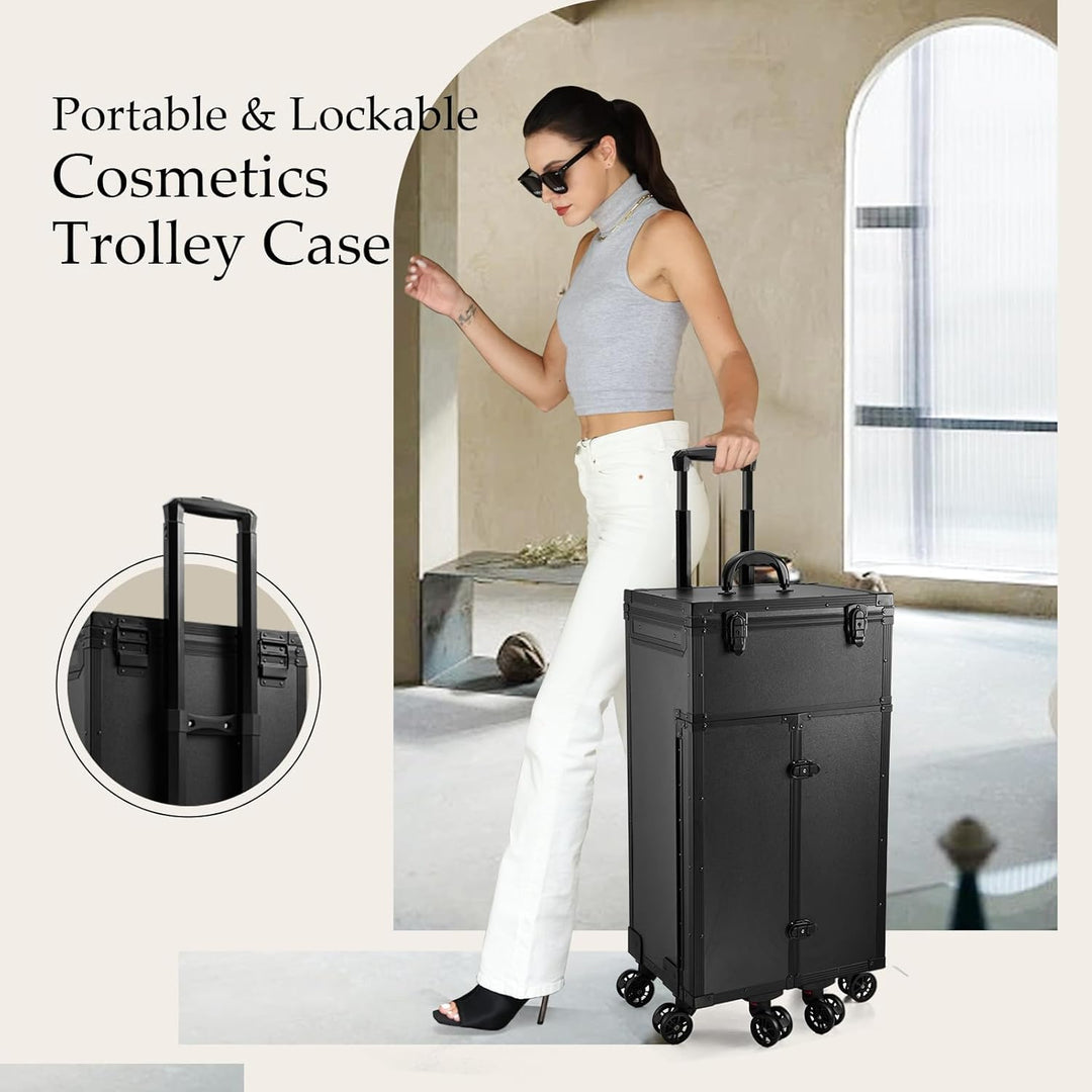 Kosmetik Trolley Kosmetikkoffer Friseurkoffer mit 4 Schubladen Make up Koffer Gross Schminkkoffer Na