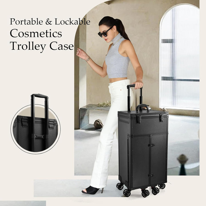 Kosmetik Trolley Kosmetikkoffer Friseurkoffer mit 4 Schubladen Make up Koffer Gross Schminkkoffer Na