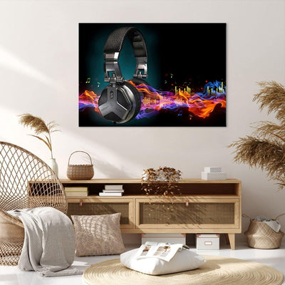 ARTTOR Bilder auf Leinwand 100x70cm Leinwandbild Feuer Audio Kopfhörer Gross Wanddeko Bild Schlafzim