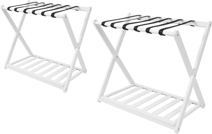 Kofferständer Klappbar, 2 Stück Gepäckträger aus Bambus - 64 x 39 x 58cm, 2 Ablagen Kofferablage für