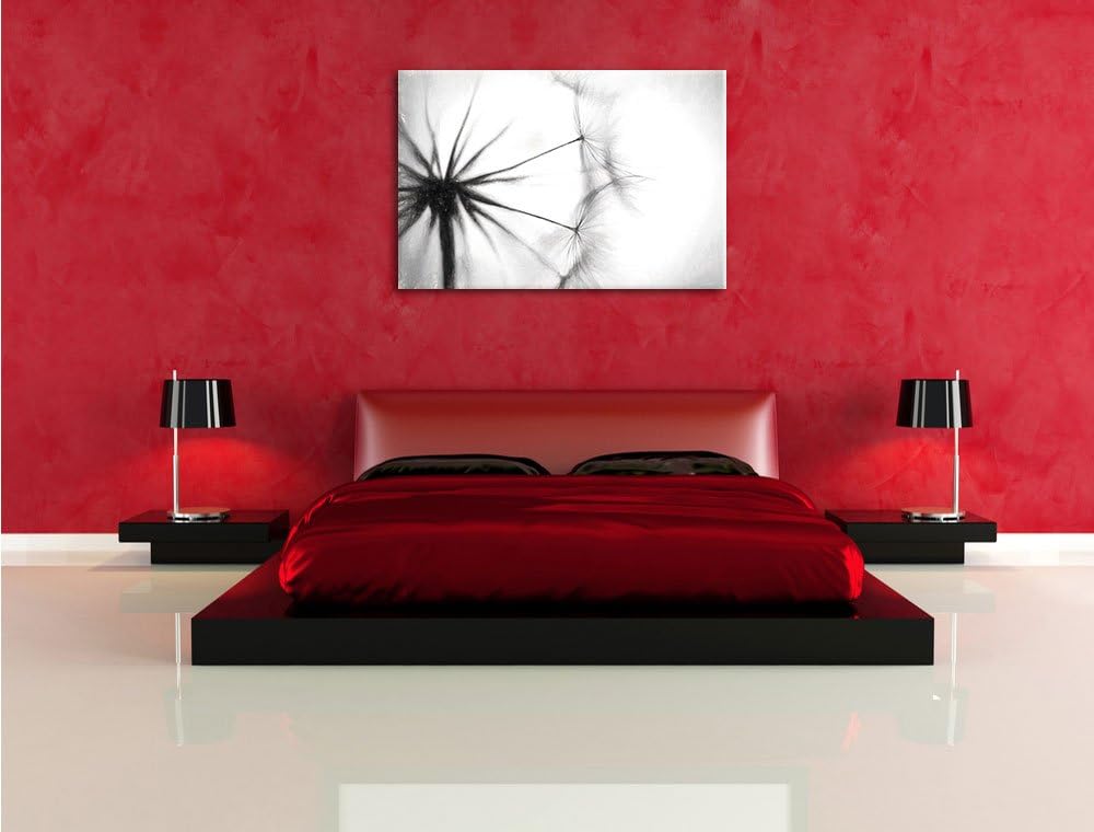 Pusteblumen Kohle Effekt, Format: 100x70 auf Leinwand, XXL riesige Bilder fertig gerahmt mit Keilrah