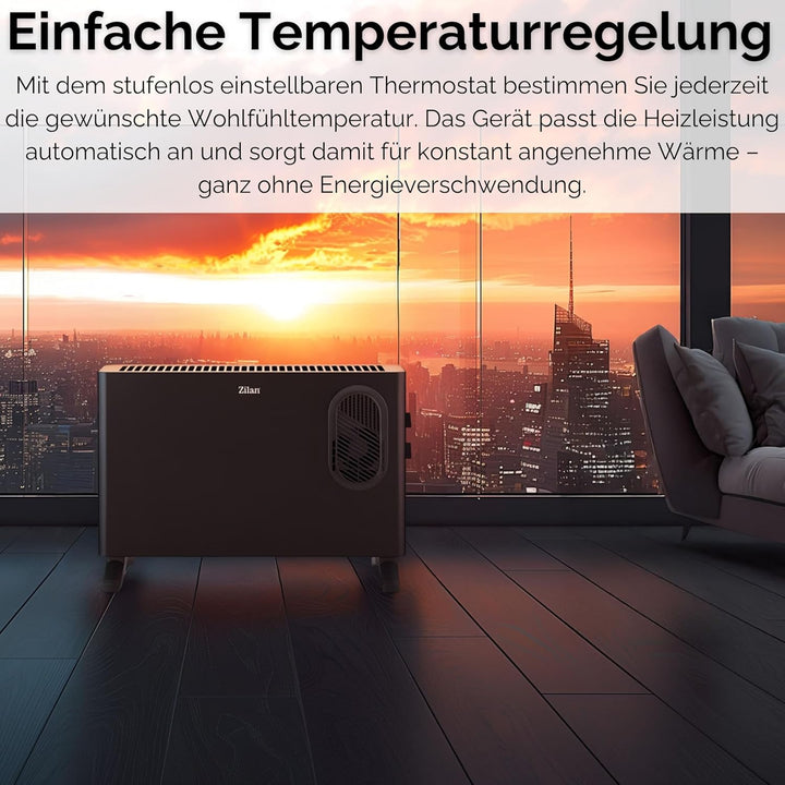 Konvektor Heizung elektrisch mit Heizlüfter - Elektroheizung mit Gebläse - separat zuschaltbarer Hei