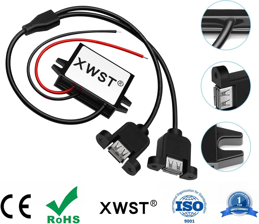 DC DC 8-90V 12V 24V 36V 48V 60V 72V auf 5V Spannungswandler 3A 15W Dual-USB mit Ohr Wandler | Adapte