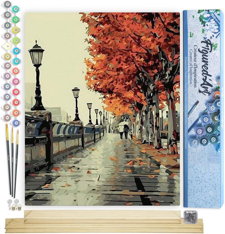Figured'Art Malen Nach Zahlen Erwachsene Mit Rahmen Spaziergang am Quai Herbst - Paint by Numbers Ba