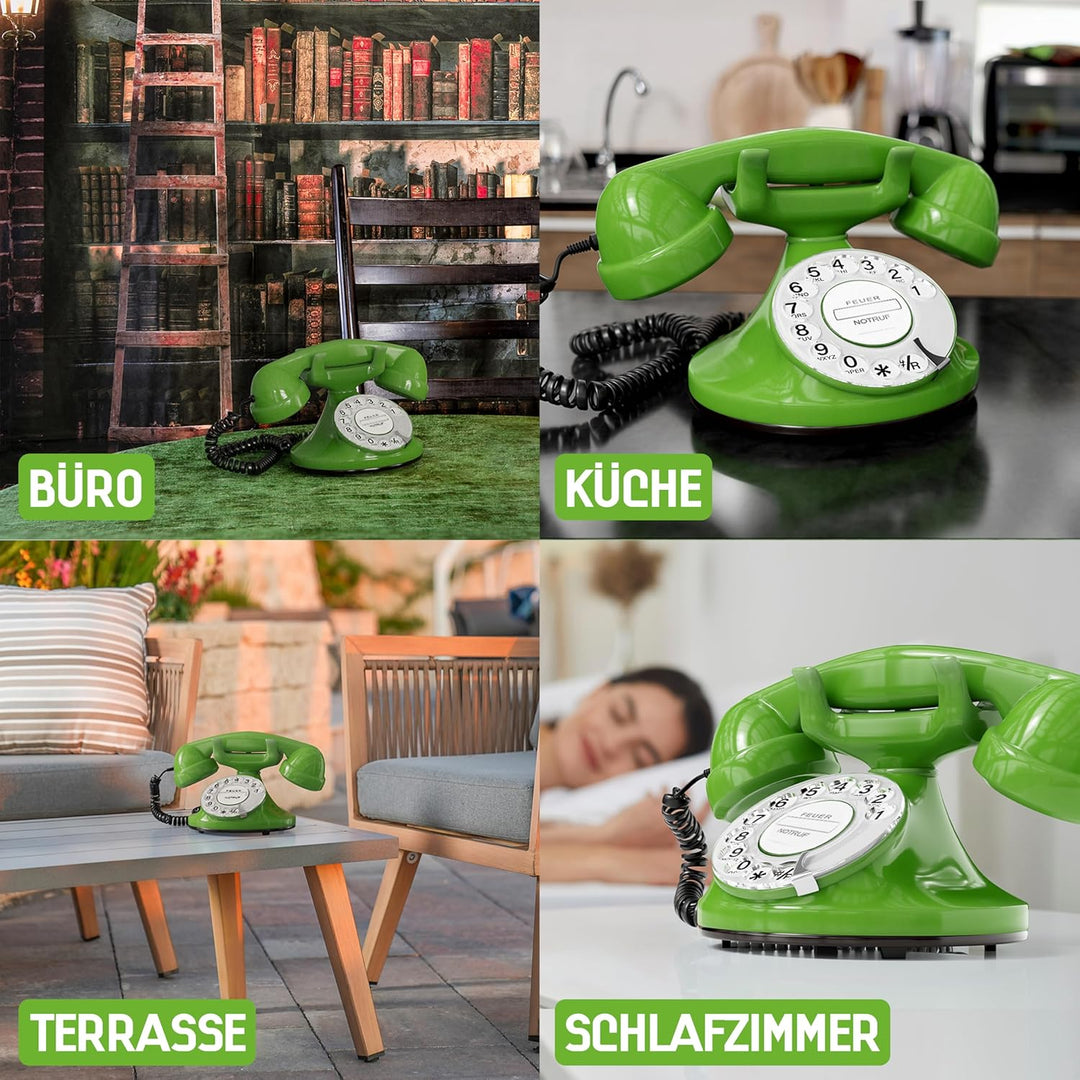 OPIS FunkyFon Cable: Retro Telefon mit Wählscheibe in geschwungenem 1920er Stil mit elektronischer K
