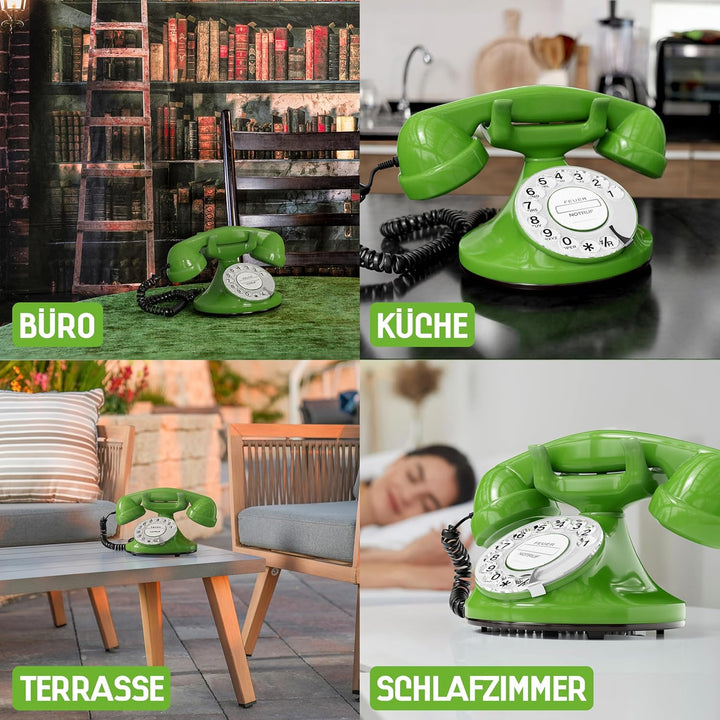 OPIS FunkyFon Cable: Retro Telefon mit Wählscheibe in geschwungenem 1920er Stil mit elektronischer K