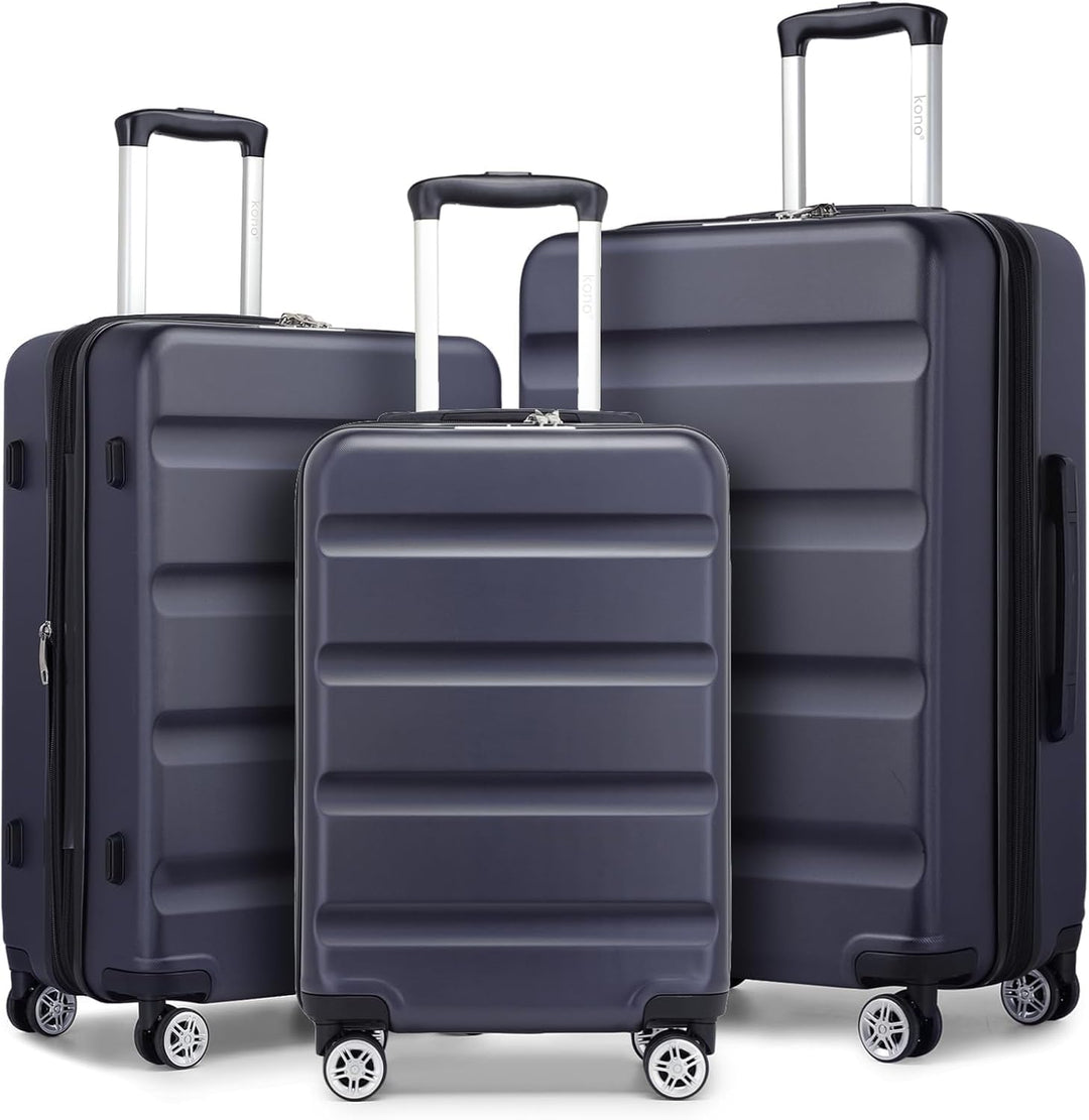 KONO Koffer Trolley Kofferset 3 Teilig Erweiterbarer Leichte Hartschalenkoffer aus ABS+PC Reisekoffe