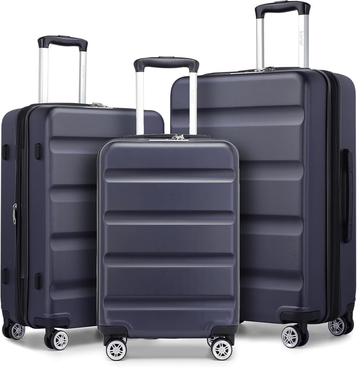 KONO Koffer Trolley Kofferset 3 Teilig Erweiterbarer Leichte Hartschalenkoffer aus ABS+PC Reisekoffe
