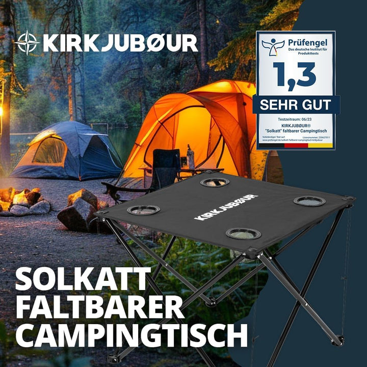 Kirkjubøur® Solkatt Faltbarer Campingtisch Klapptisch 58x58 x51 cm mit Getränkehalter für Picknick C