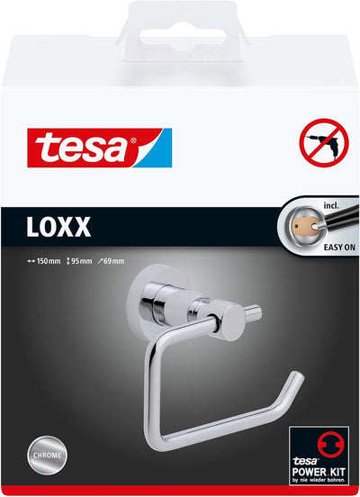 tesa LOXX Toilettenpapierhalter, verchromt - WC-Rollenhalter zur Wandbefestigung ohne Bohren, inkl.