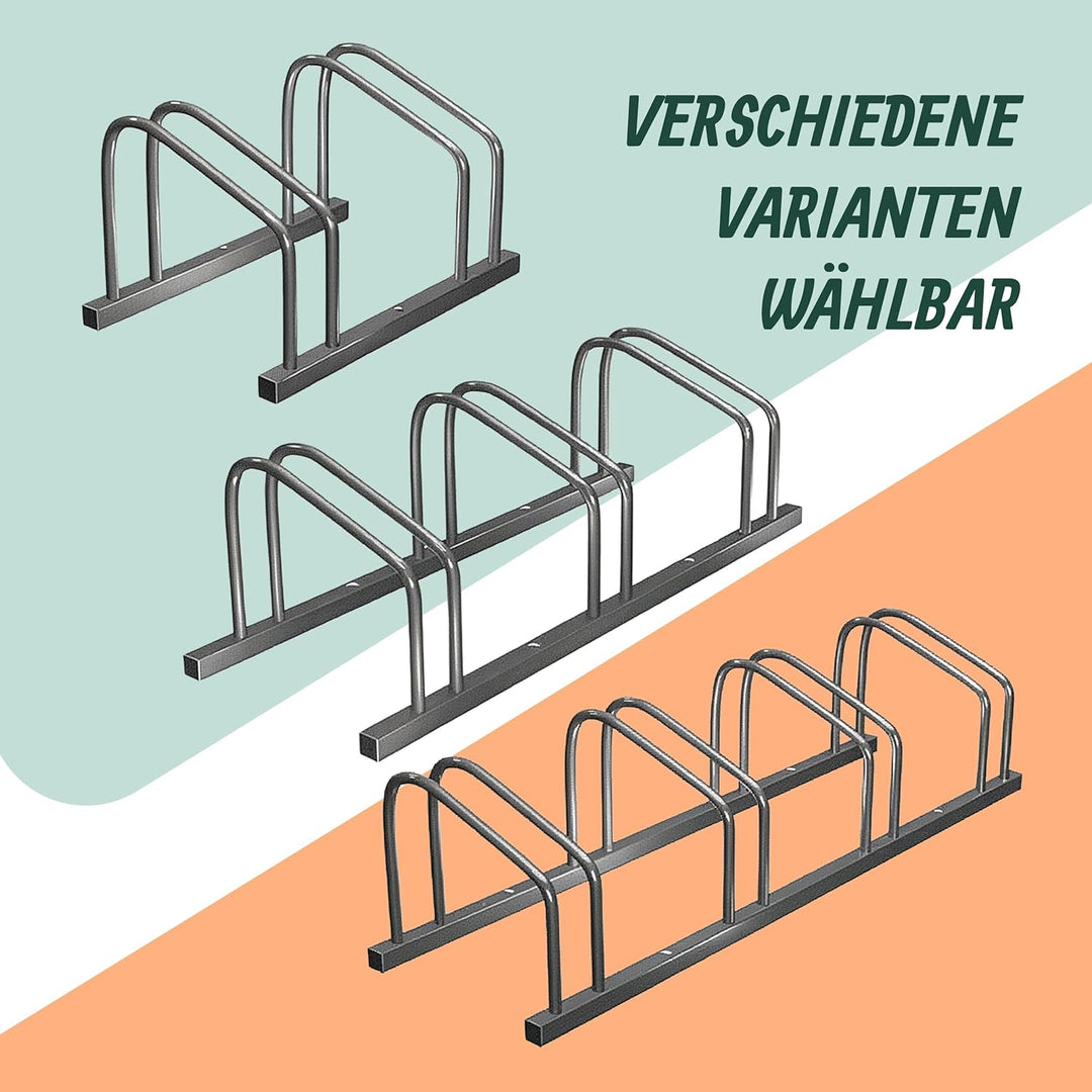Relaxdays Fahrradständer Boden &amp; Wandmontage, 4 Räder, bis 65 mm Reifenbreite, Garage &amp; Hof, Reihenp