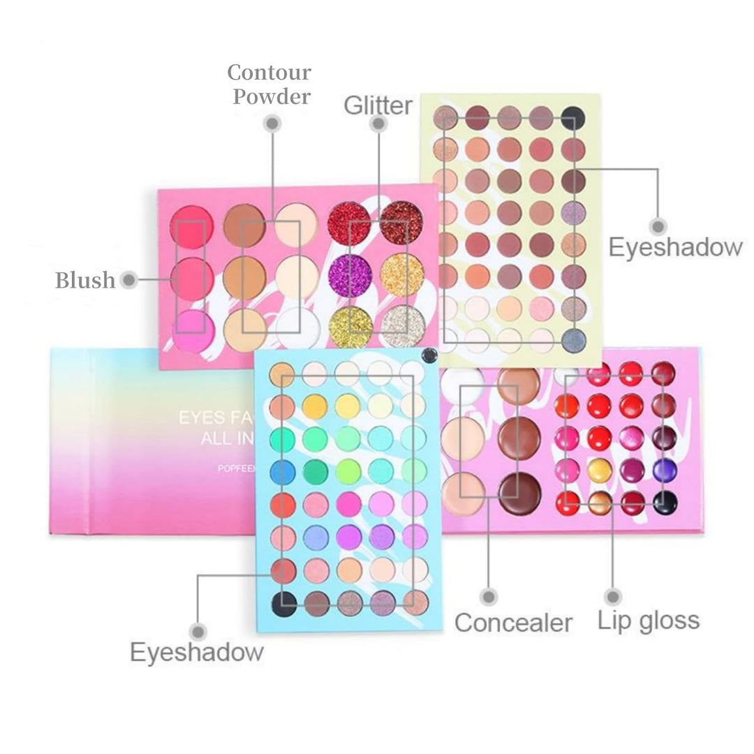 Alles in Einem Schminkset - 4 in1 Farbtafel Makeup Palette Set - 80 Lidschatten, 20 Lip Gloss, 3 Blu