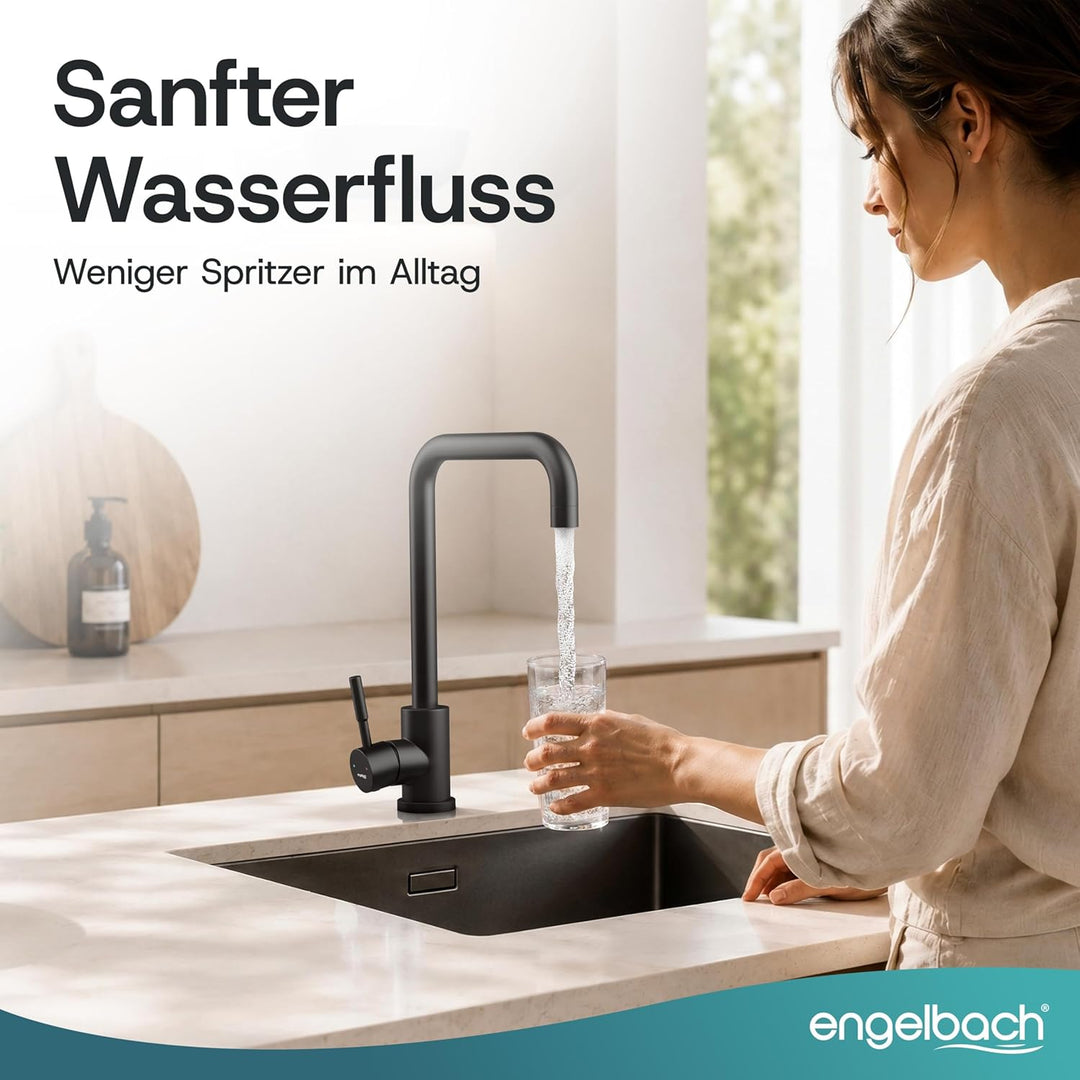 Engelbach® Wasserhahn Küche Schwarz - 360° Schwenkbare Küchenarmatur aus 304 Edelstahl - inklusive t