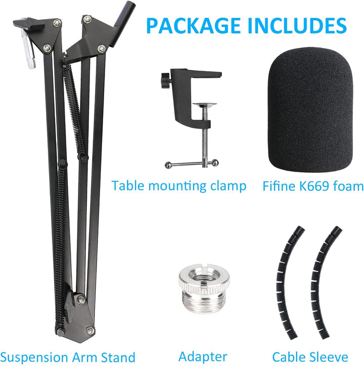 Fifine K669 Mikrofonarm mit Popschutz, Boom Arm Microphone Arm und Flexibler Kabelkanal Kompatibel m