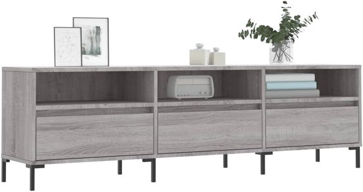 TV-Ständer, Sonoma-Grau, 150 x 30 x 44,5 cm, Holz, Eisen, TV-Regal, niedrig, mit Türen 150x30x44,5cm