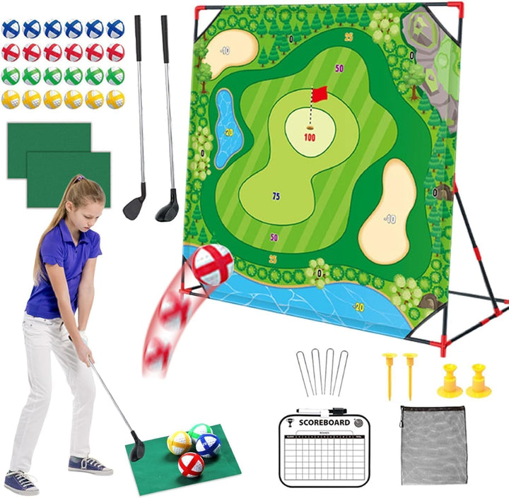 Golf Spielset für Zuhause mit Puttmatte, Klebebällen & Tragetasche – Cornhole-Spiel für Garten, Juge