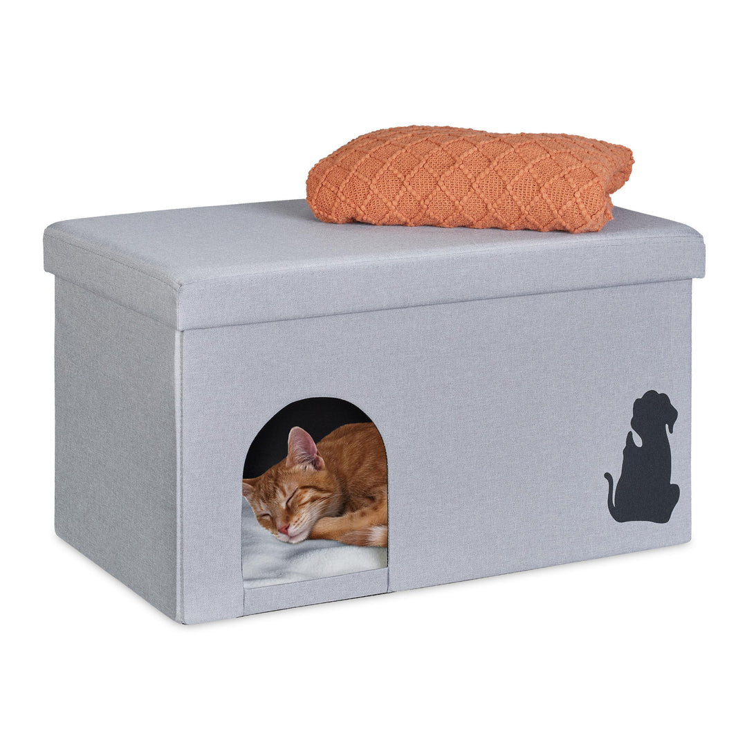 Relaxdays Katzenhöhle faltbar, 100kg belastbare Sitzbank, Deckel, Kissen, HBT: 40,5 x 72 x 40,5 cm,
