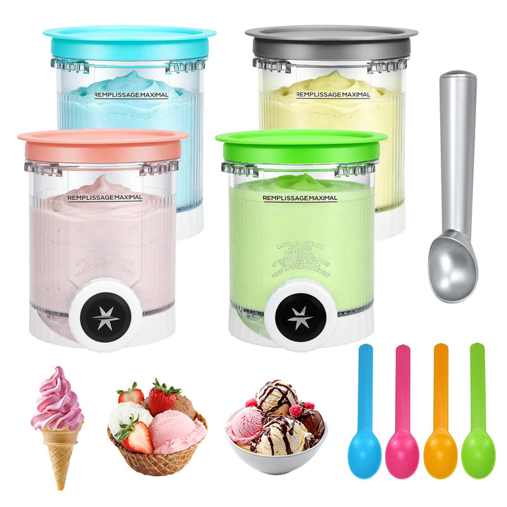 4 Stück Behälter für Ninja Swirl CREAMi,480 ml Creami Tubs Kompatibel mit Ninja CREAMi Softeismaschi