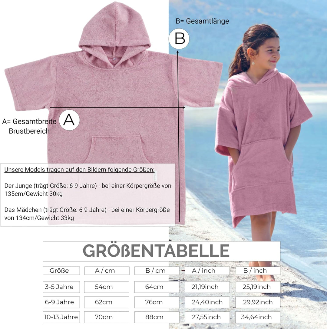 CalmyBEACH Frottee Badeponcho Mädchen Jungen - Kinder Surf Poncho 100% Baumwolle Strandponcho Handtu