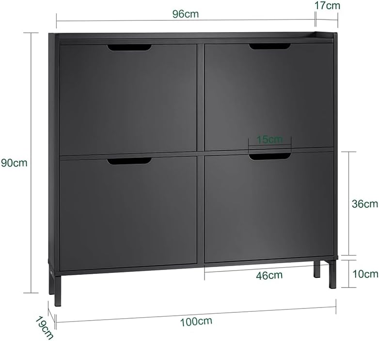 SoBuy Schuhschrank schmal mit 4 Klappen platzsparender Schuhkipper Hoch Kommode mit 4 Ablagen Schuhr