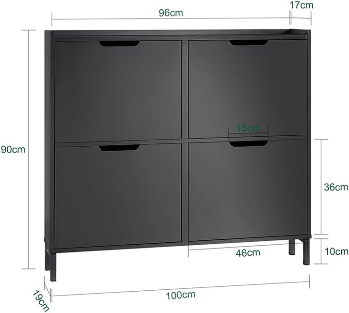 SoBuy Schuhschrank schmal mit 4 Klappen platzsparender Schuhkipper Hoch Kommode mit 4 Ablagen Schuhr