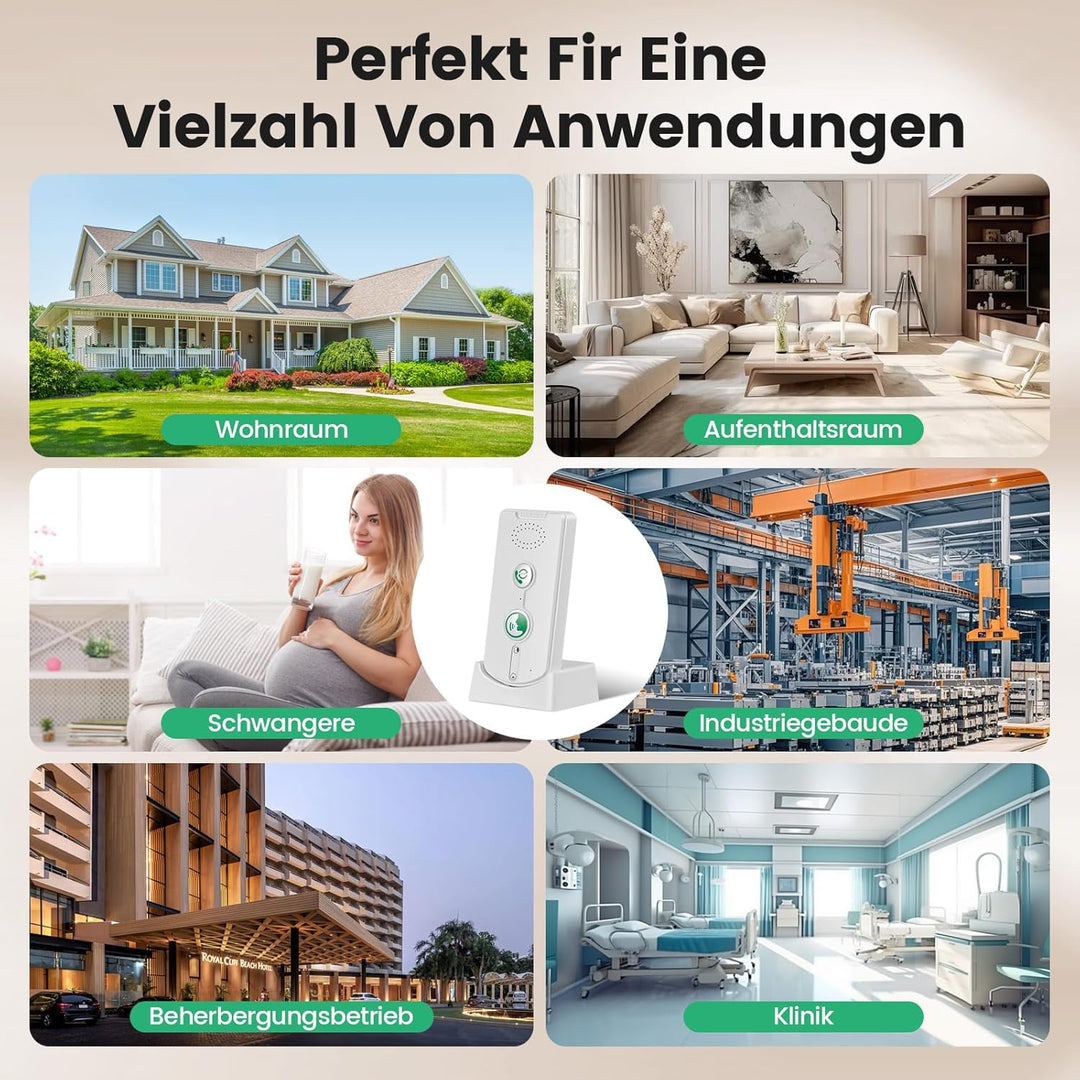 Drahtlose Hausnotruf Gegensprechanlage Set mit Vollduplex Gesprächsfunktion, Ein-Knopf Notruf, 500m