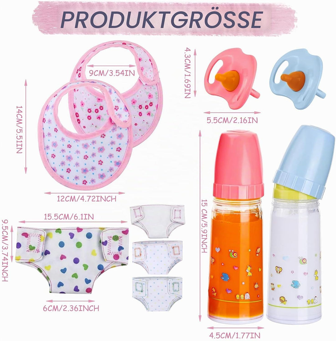 10 Stück Puppenflasche mit Milch Puppenschnuller Puppenlätzchen Puppenwindeln Puppenzubehör Magische