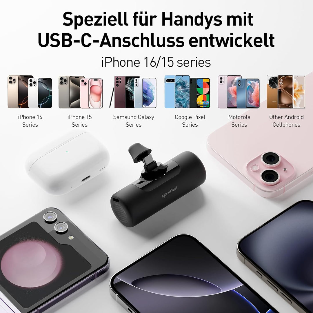 iWALK Mini Powerbank 4500mAh Tragbares Power Bank mit USB-C-Anschluss, externer Akku Kompatibel mit
