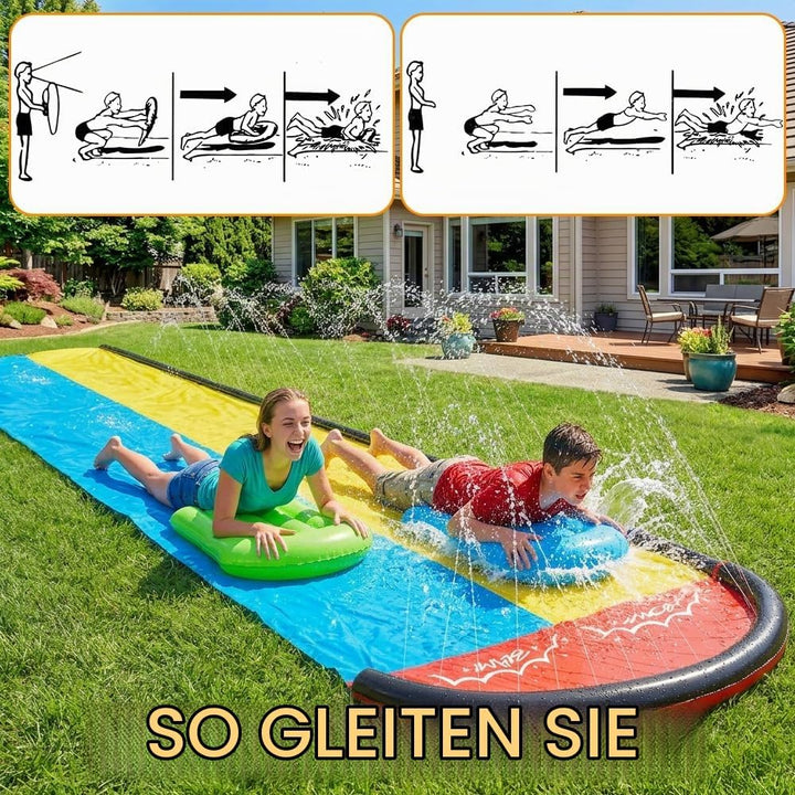 610cm/20ft Wasserrutsche Garten für Kinder, Wasserrutschmatte mit 2 Bodyboards, Doppelrutsche mit ei