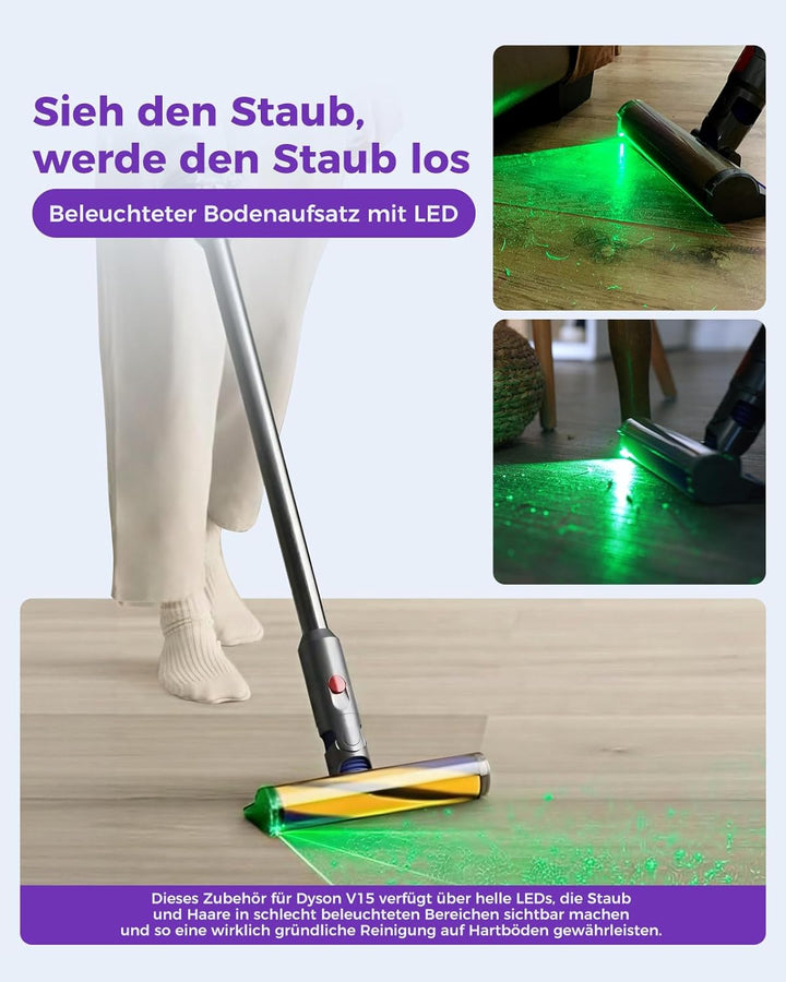 V15 Fluffy Optic Reinigungskopf für Dyson V15 V11 V10 V8 V7, Stauberkennung mit grünem Licht, Weichw