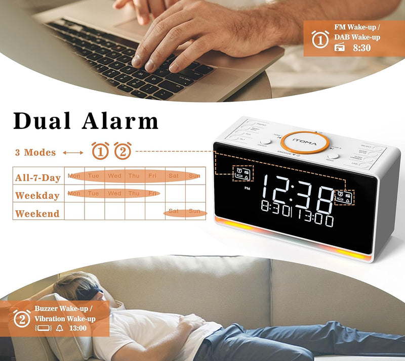 iTOMA DAB Radiowecker (DAB, UKW, Uhrenradio, Wecker mit Zwei einstellbaren Weckzeiten, Snooze-Funkti