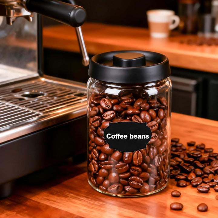 1.2L Kaffeedose Luftdicht, 2 Stück Vakuumbehälter aus Glas Mit Schwarzem Deckel Und Goldenem Knopf,