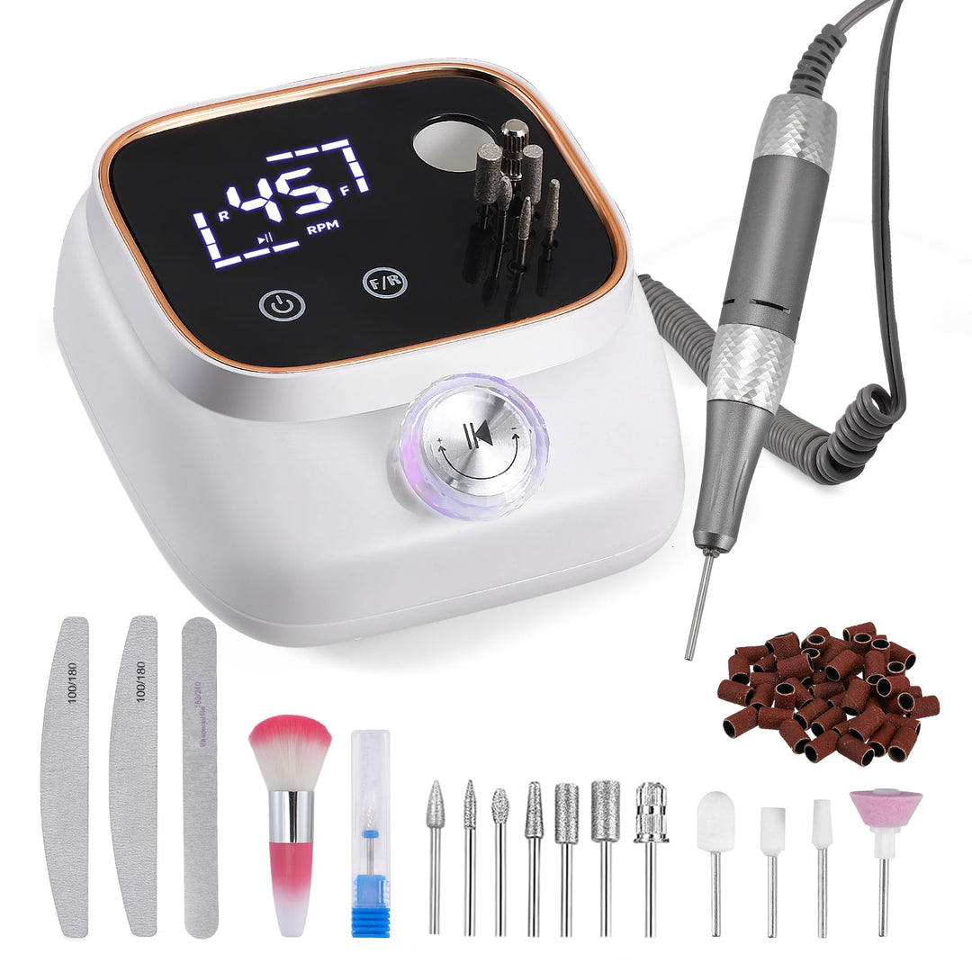 Maniküre/Pediküreset, Elektrisches Nagelpflegeset mit 3 Nagelfeilen, 11 Bits, 56 Schleifbänder, LED
