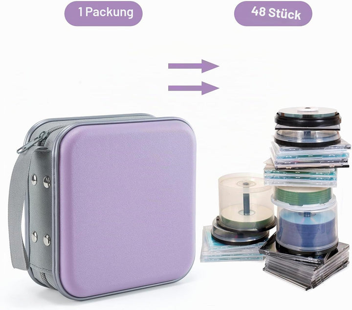 UENTIP CD-Hülle mit 48 Kapazitäten, tragbare DVD-Hülle aus Hartplastik, CD-Organizer, Brieftasche, s